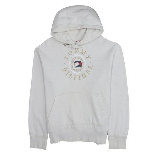 Tommy Hilfiger Men's White Pullover Hoodie L Regular Fit Cotton