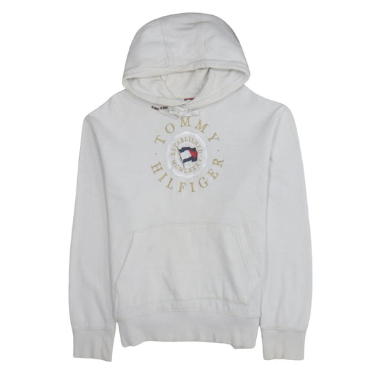 Tommy Hilfiger Men's White Pullover Hoodie L Regular Fit Cotton