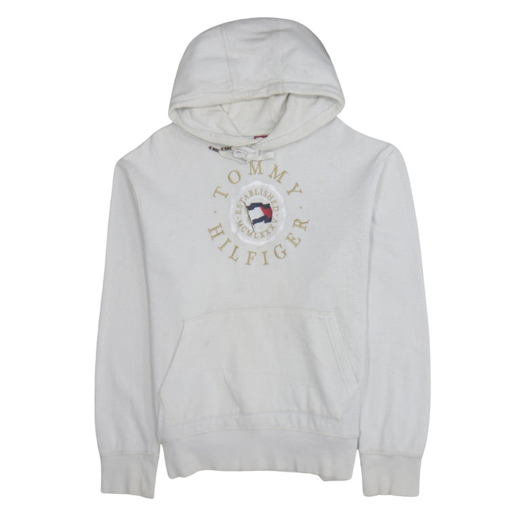 Tommy Hilfiger Men's White Pullover Hoodie L Regular Fit Cotton