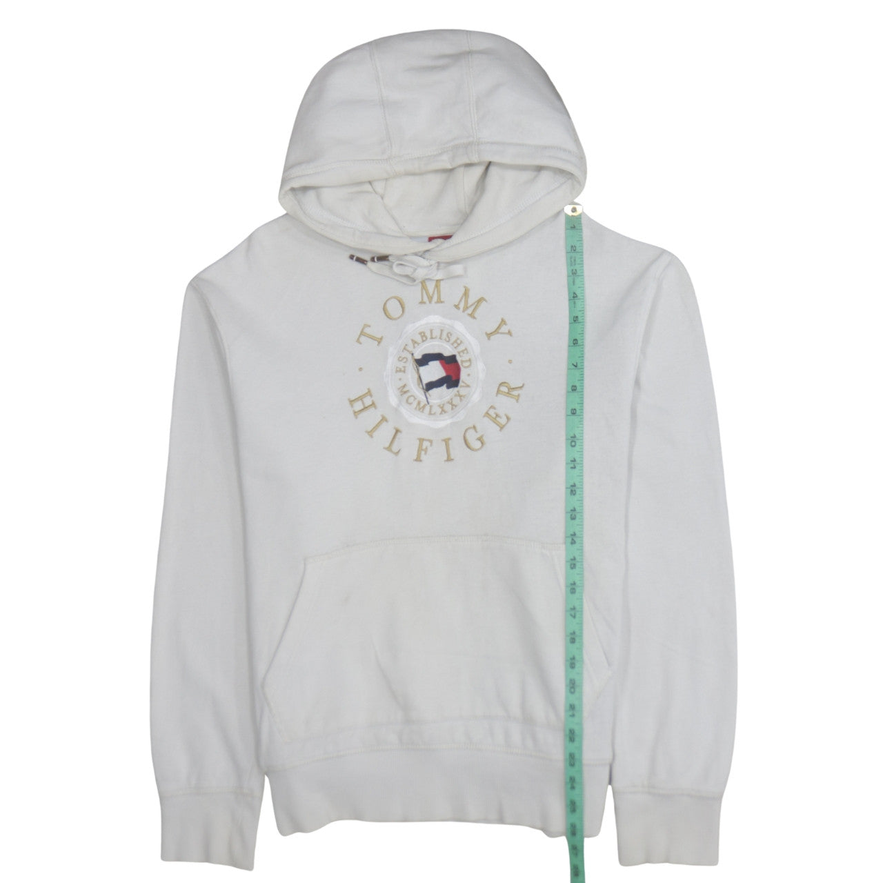Tommy Hilfiger Men's White Pullover Hoodie L Regular Fit Cotton