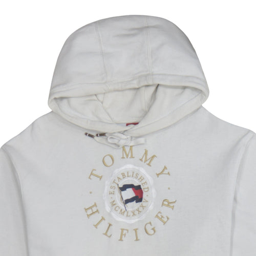 Tommy Hilfiger Men's White Pullover Hoodie L Regular Fit Cotton