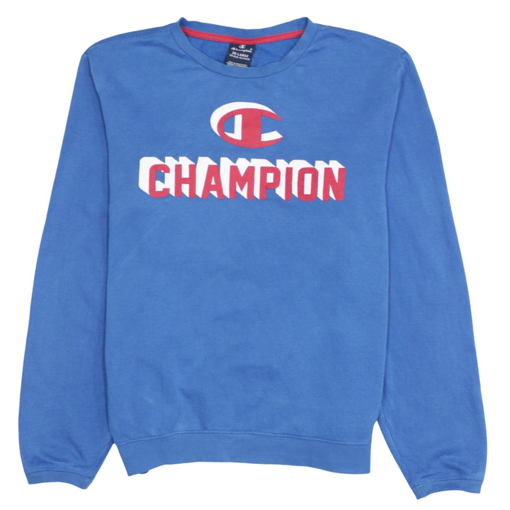 Champion Boys Blue 2XL Pullover Sweatshirt 15-16 Years Cotton Blend Logo Print