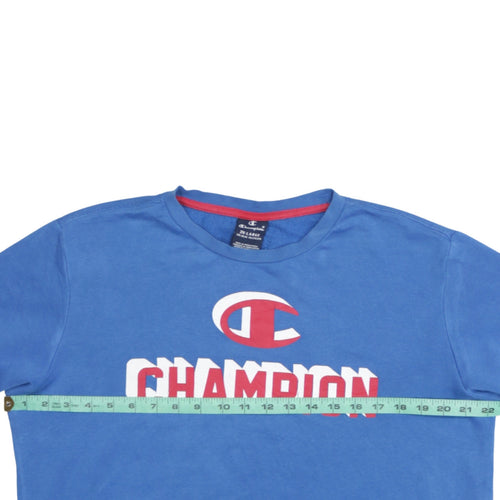 Champion Boys Blue 2XL Pullover Sweatshirt 15-16 Years Cotton Blend Logo Print