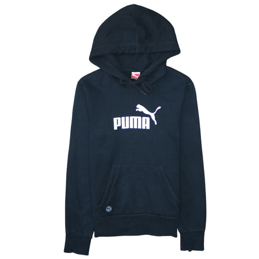 Puma Women Black Small Pullover Hoodie Cotton Blend Logo Sweatshirt