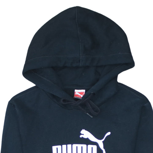 Puma Women Black Small Pullover Hoodie Cotton Blend Logo Sweatshirt