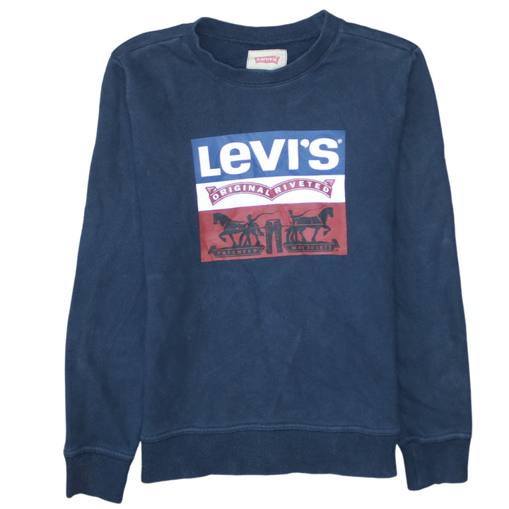 Levi's Womens Navy Blue Logo Crew Neck Sweatshirt Size 12