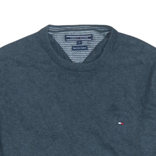 Tommy Hilfiger Men's Blue Cotton Cashmere Crew Neck Jumper M