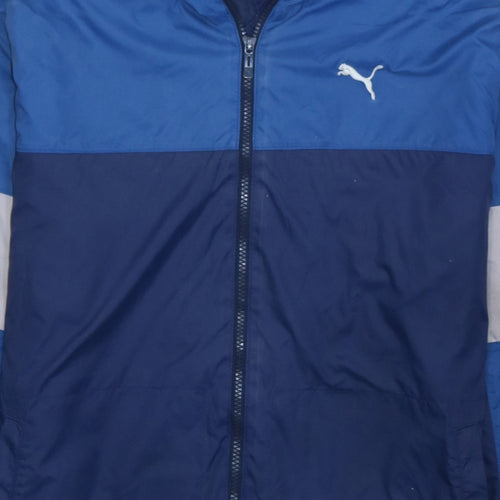 Puma Men Blue L Lightweight Hooded Full Zip Windbreaker Jacket