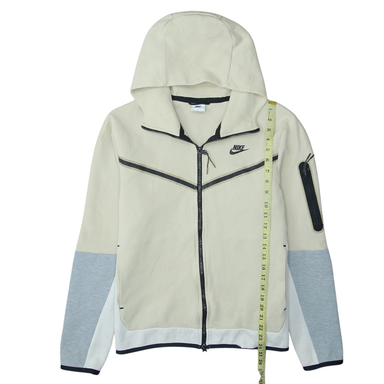 Nike Men's Beige Full Zip Hoodie M - Logo Hooded Sweatshirt