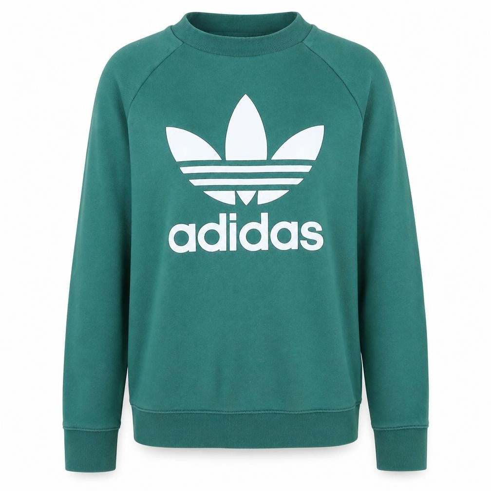 Front view of Adidas Women Green Crew Neck Long Sleeve Pullover Sweatshirt UK 8