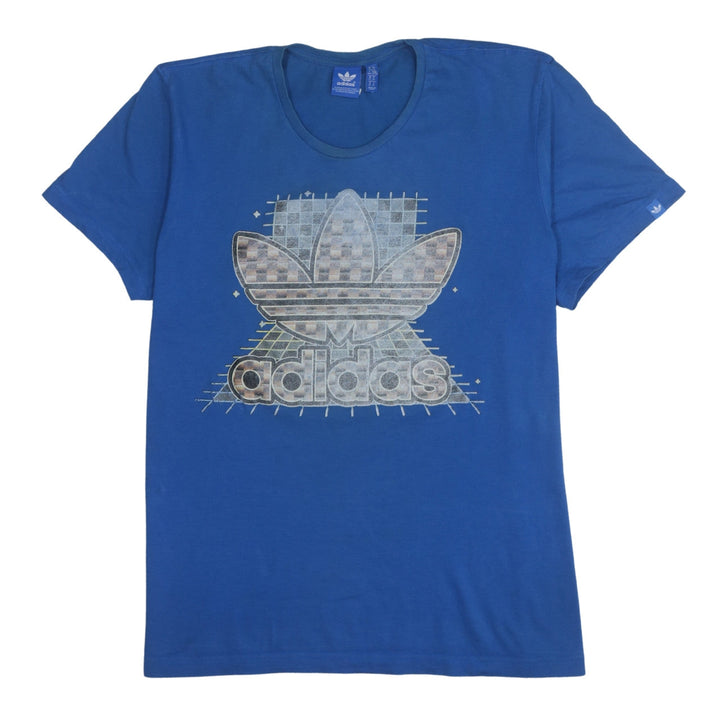 Adidas Men's Blue Graphic Print Crew Neck Short Sleeve T-Shirt XL