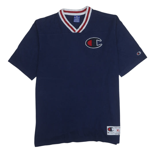 Champion Men's Blue XL V-Neck Embroidered Sports T-Shirt