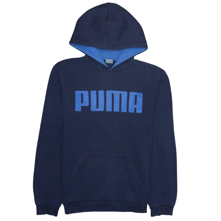 Puma Boys Navy Blue Pullover Hoodie Long Sleeve Logo Sweatshirt Age 14