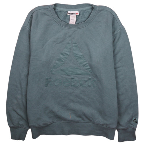 Reebok Mens Green Crew Neck Sweatshirt Size S Pullover Logo Fleece