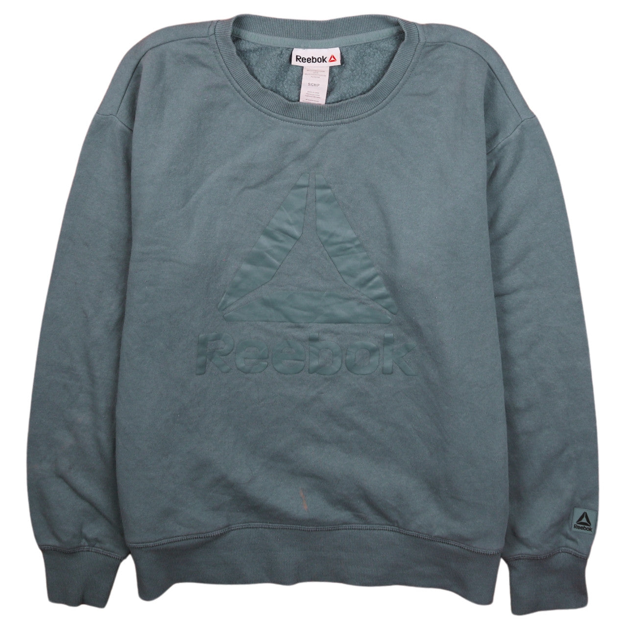 Reebok Mens Green Crew Neck Sweatshirt Size S Pullover Logo Fleece