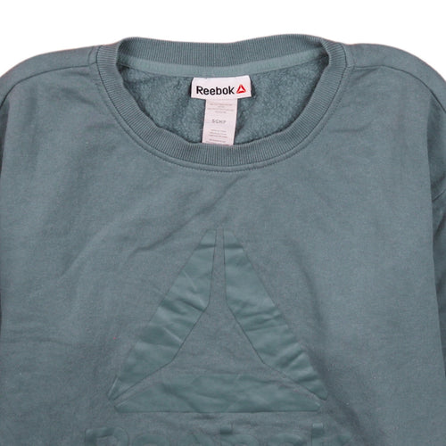 Reebok Mens Green Crew Neck Sweatshirt Size S Pullover Logo Fleece