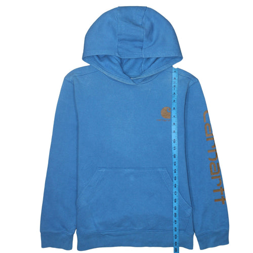 Carhartt Teens Blue Pullover Hoodie Logo Print Size 14 Slim