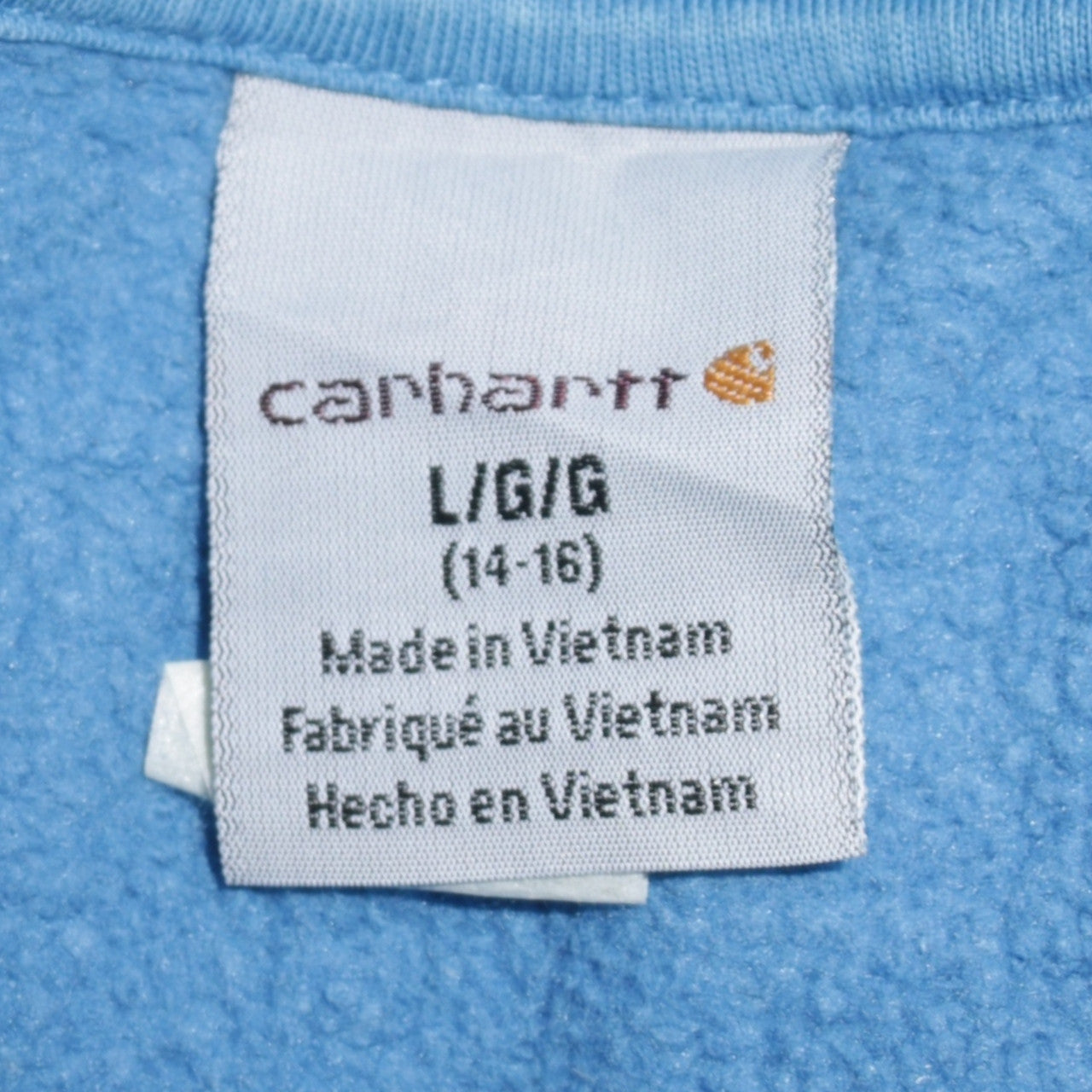 Carhartt Teens Blue Pullover Hoodie Logo Print Size 14 Slim