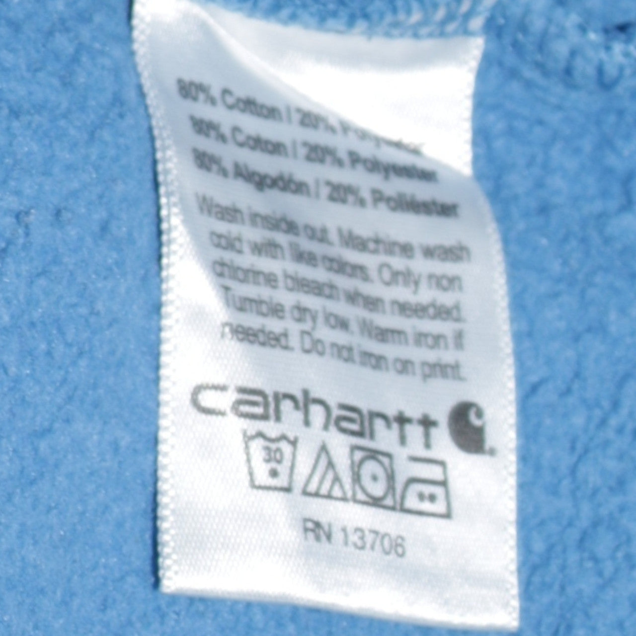 Carhartt Teens Blue Pullover Hoodie Logo Print Size 14 Slim