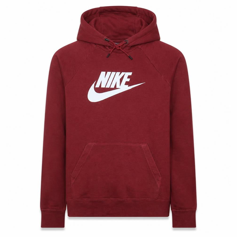 Front view of Nike Men's Red Pullover Hoodie Small Logo Graphic Fleece Sweatshirt