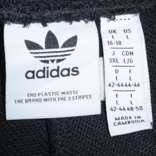 Adidas Womens Black Jogger Trousers Size L 16-18 Stripe Activewear