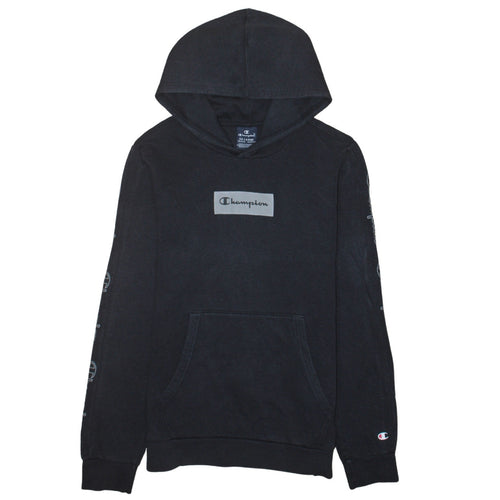 Champion Black 2XL Teens Hoodie Pullover Cotton Blend Logo Sleeve Print