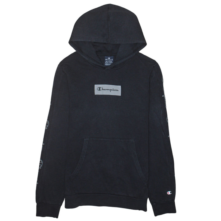 Champion Black 2XL Teens Hoodie Pullover Cotton Blend Logo Sleeve Print