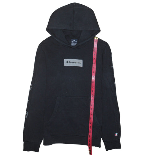 Champion Black 2XL Teens Hoodie Pullover Cotton Blend Logo Sleeve Print
