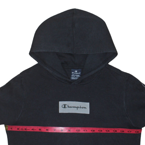 Champion Black 2XL Teens Hoodie Pullover Cotton Blend Logo Sleeve Print