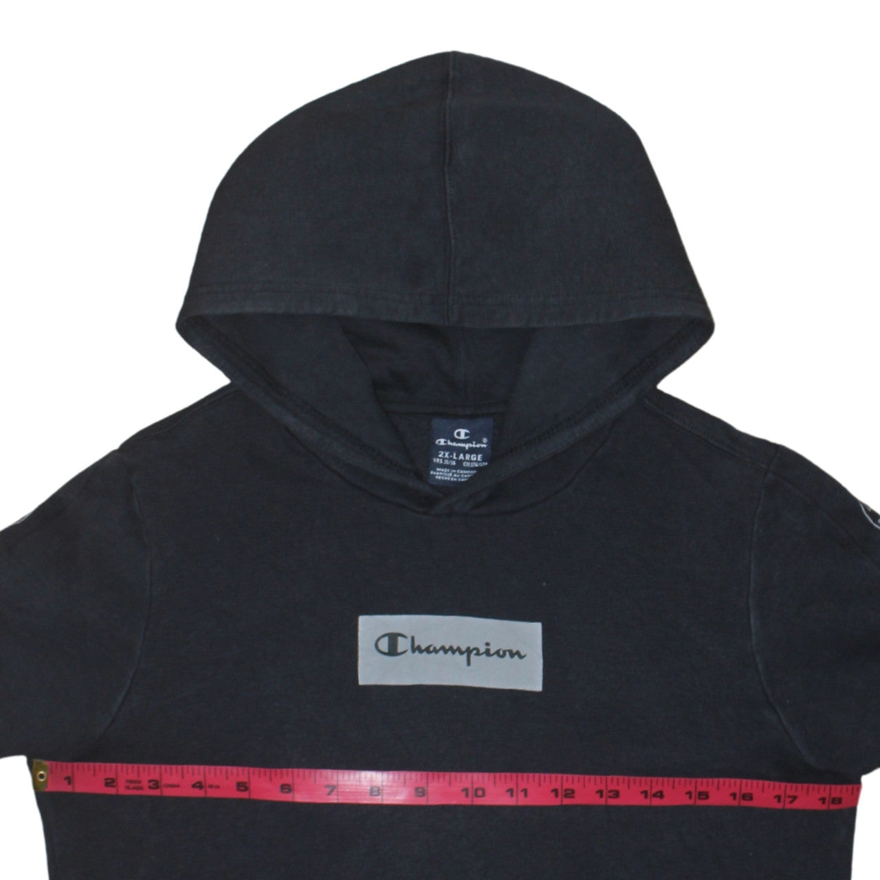 Champion Black 2XL Teens Hoodie Pullover Cotton Blend Logo Sleeve Print