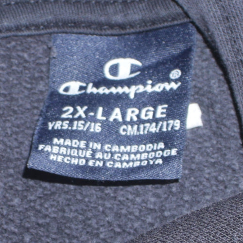 Champion Black 2XL Teens Hoodie Pullover Cotton Blend Logo Sleeve Print