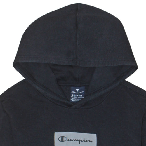 Champion Black 2XL Teens Hoodie Pullover Cotton Blend Logo Sleeve Print