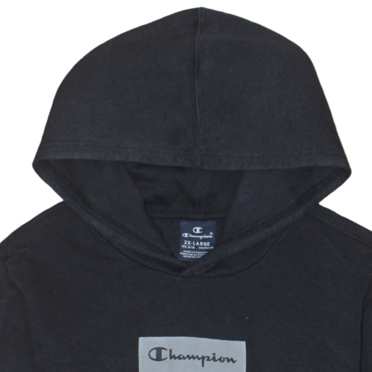 Champion Black 2XL Teens Hoodie Pullover Cotton Blend Logo Sleeve Print
