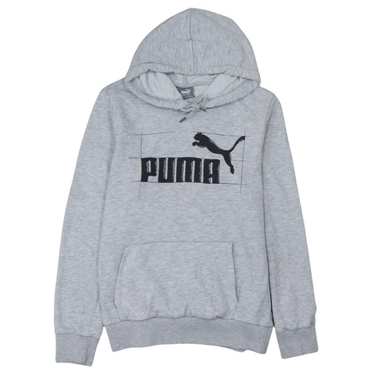 Puma Womens Grey Hoodie Large Pullover Logo Cotton Blend Casual