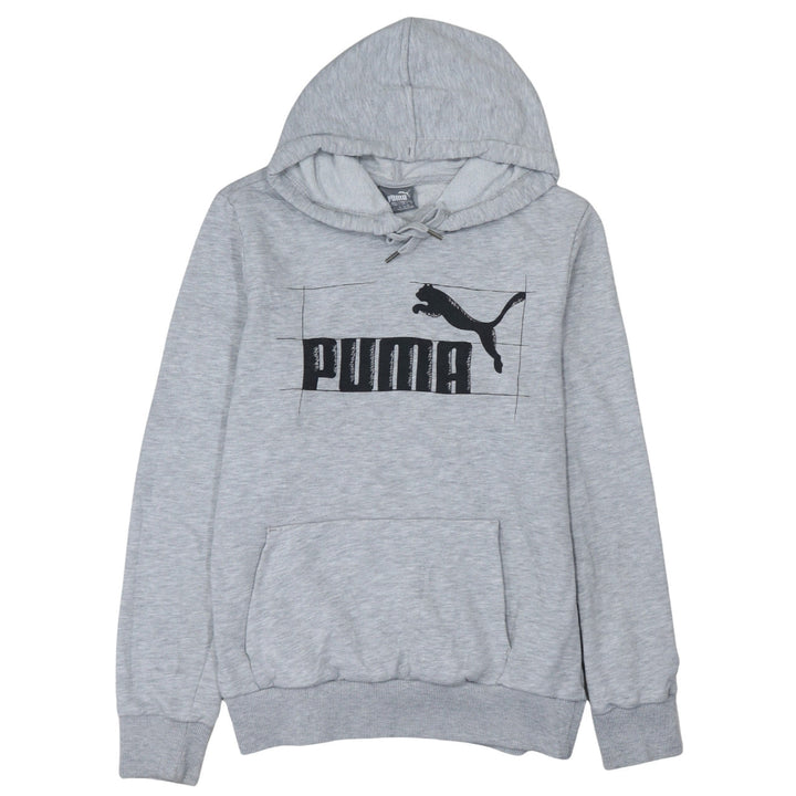Puma Womens Grey Hoodie Large Pullover Logo Cotton Blend Casual