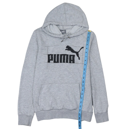 Puma Womens Grey Hoodie Large Pullover Logo Cotton Blend Casual