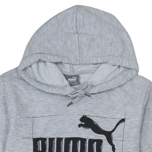 Puma Womens Grey Hoodie Large Pullover Logo Cotton Blend Casual