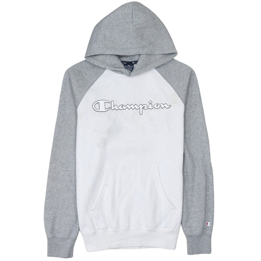 Champion Men's Grey White Pullover Hoodie Medium Logo Sports Cotton