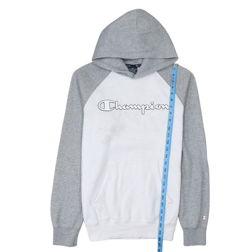 Champion Men's Grey White Pullover Hoodie Medium Logo Sports Cotton