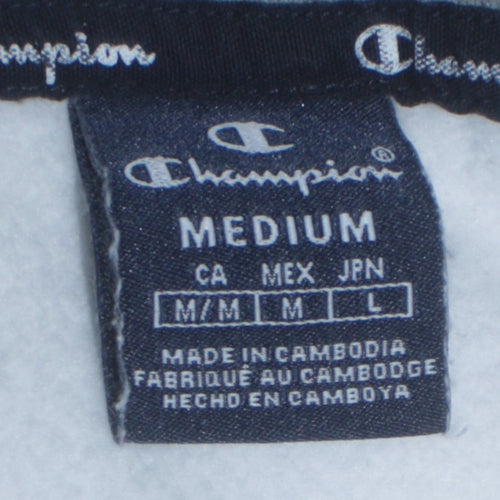 Champion Men's Grey White Pullover Hoodie Medium Logo Sports Cotton