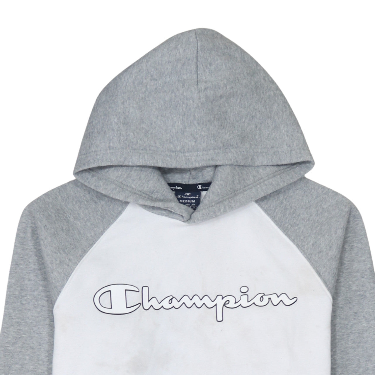 Champion Men's Grey White Pullover Hoodie Medium Logo Sports Cotton