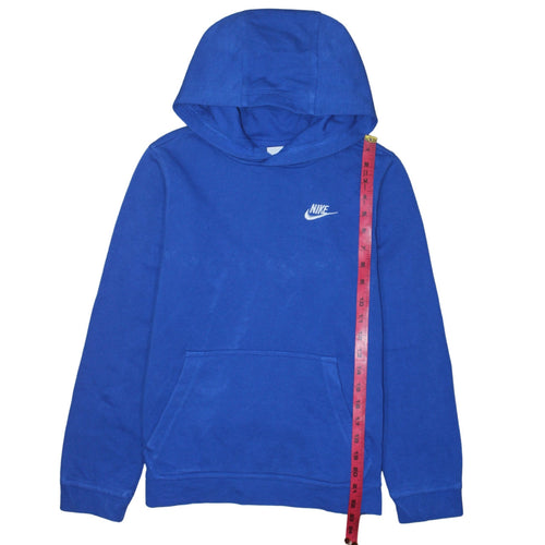 Nike Blue Pullover Hoodie Teens L Logo Cotton Blend Fleece