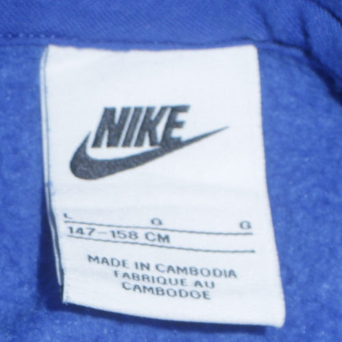 Nike Blue Pullover Hoodie Teens L Logo Cotton Blend Fleece