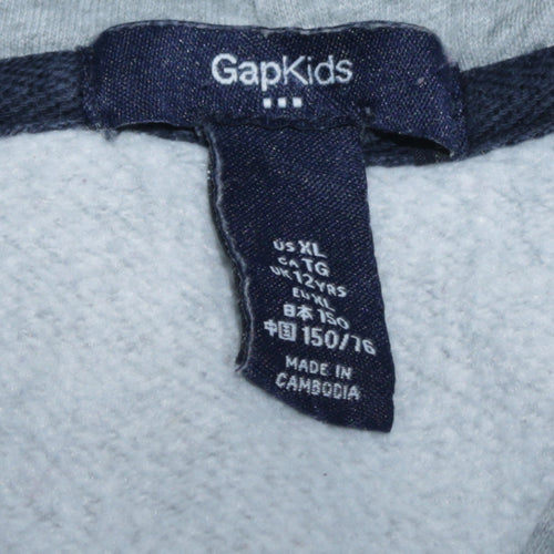 GapKids Boys Grey Full Zip Hoodie Size 12 Years Cotton Blend Logo Design