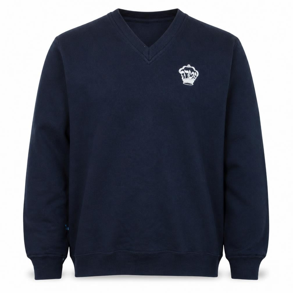 Front view of Russell Men's Blue V-Neck Pullover Sweatshirt, size S