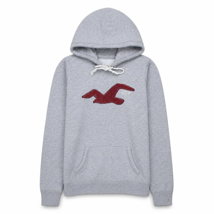 Hollister Men’s Grey Pullover Hoodie L Logo Embroidered Classic Style