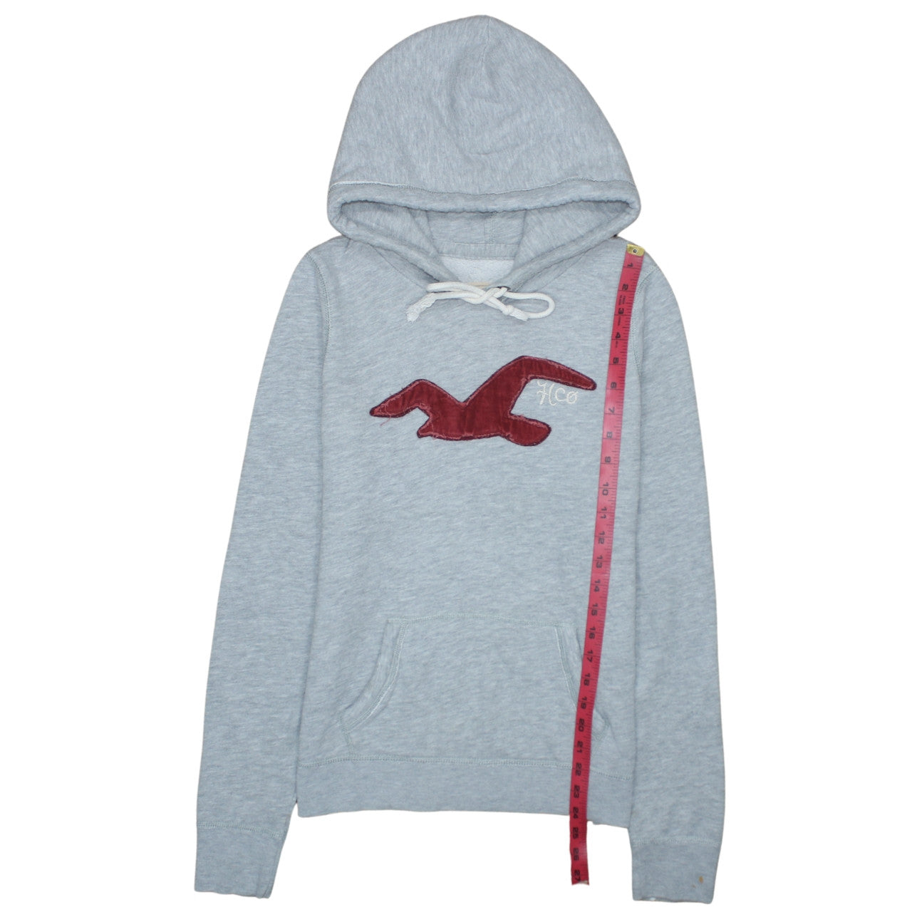 Hollister Men’s Grey Pullover Hoodie L Logo Embroidered Classic Style