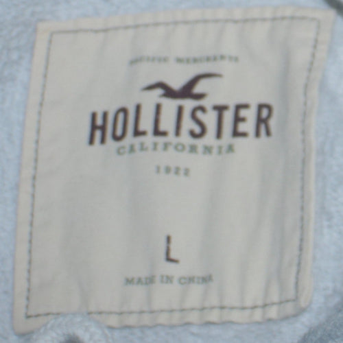 Hollister Men’s Grey Pullover Hoodie L Logo Embroidered Classic Style