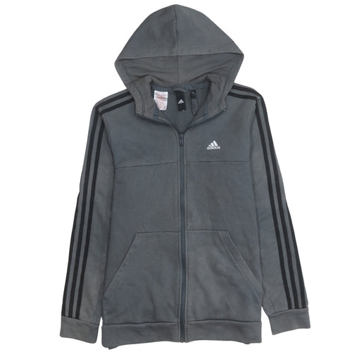 Adidas Boys Grey Full Zip Hoodie Size 10-11 Years Fleece Lined Sportswear