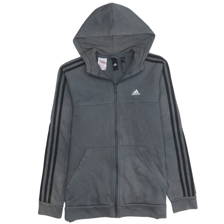 Adidas Boys Grey Full Zip Hoodie Size 10-11 Years Fleece Lined Sportswear